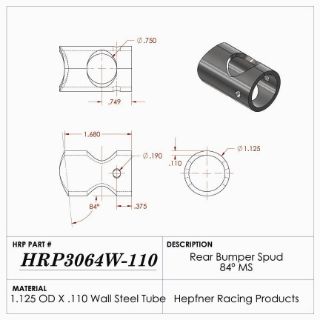Picture of Spud, Midget Rear Bumper, 84°, MS, 1.125" OD x 0.110", 4 Hole, 1.375" Cope